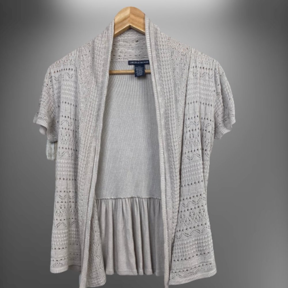 Front open short sleeve cardigan crochet front